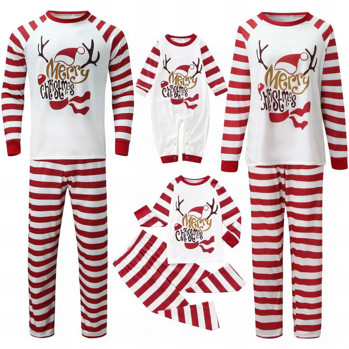 Festive Reindeer Striped Family Pajama Sets
