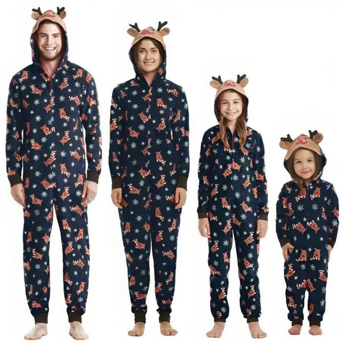 Reindeer Hooded Family Pajama Sets-Matching Pajama